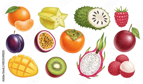 Watercolor fruits vector illustration set with tropical and fresh fruit elements isolated on white background