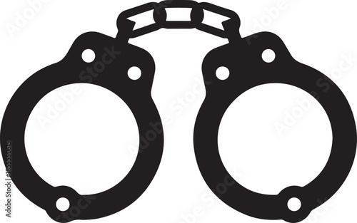 Handcuffs vector icon silhouette in black color representing law enforcement and detention on transparent background