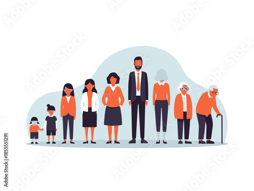 Group of people of different ages standing together in a line