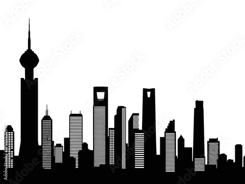 City skyline with modern buildings and skyscrapers at night