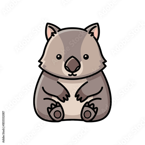 A cartoon wombat sitting upright with its paws together, depicted in a simple and cute illustration style against a plain white background.