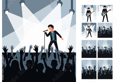 Singer performs on stage for an excited crowd under bright spotlights.