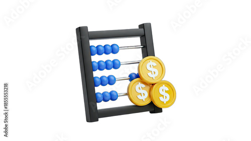3D Abacus with Dollar Coins on transparent background