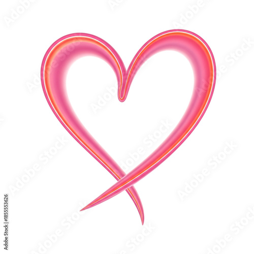 Pink neon heart shape with glowing outline on transparent background