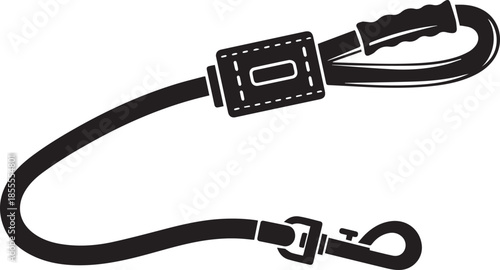 Hand drawn dog leash pet walking equipment silhouette vector black on a white background
