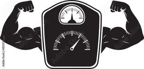 Muscular scale weight loss fitness silhouette vector black on a white background