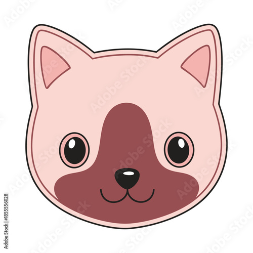 Cute pink animal face emoji illustration, flat vector cartoon icon with brown muzzle