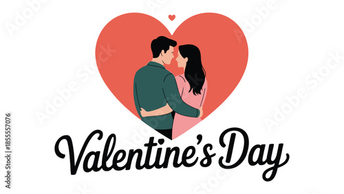 Romantic Valentine's Embrace: A loving couple, enveloped by a vibrant heart, expresses the spirit of Valentine's Day through an embrace. A symbol of affection.