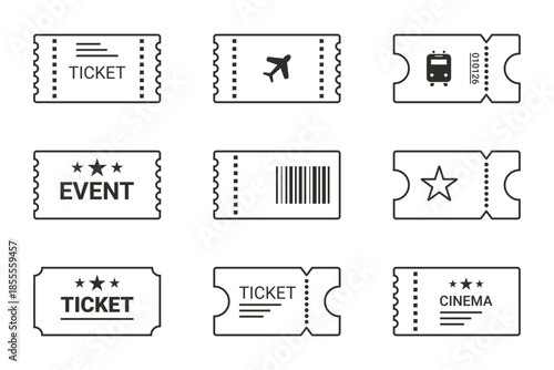 Ticket icon set for event or program access vector illustration