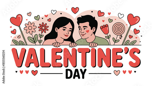 Valentine's Day Illustration: a heartwarming illustration capturing a couple's love. perfect for cards, social media, and gifts.