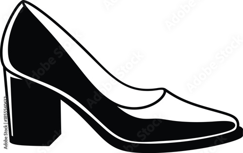 Elegant women black and white high heel pump shoe with a unique geometric crystalline heel design and stylish cap toe detail isolated vector illustration for fashion branding.