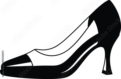 Elegant women black high heel pumps shoe with a classic sleek silhouette and sophisticated pointed toe design isolated vector illustration for fashion retail and luxury branding.