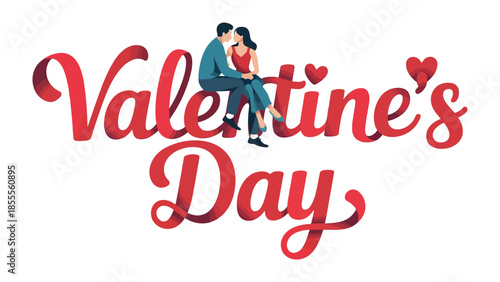 Valentine's Day Couple in Love: A romantic Valentine's Day greeting, featuring a couple in love, celebrates the day of love. This heartwarming illustration expresses the essence of Valentine's Day. 