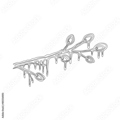 Delicate ice formations clinging to a bare tree branch in winter