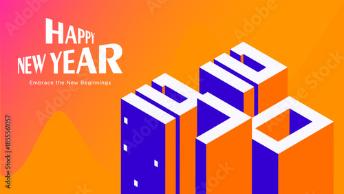 Year 2027. Happy New Year 2027 Celebration banner with 3D typography. Modern minimalist design on a clean orange background. Vector art. 2027 New Year celebration poster. perfect for creative agency