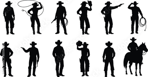 Cowboy Silhouettes Western Figures Lasso Gun Horse Riding Poses woman