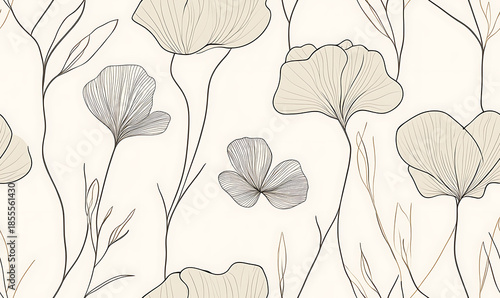 Floral or leaf pattern background suitable for wallpaper, fabric, or decorative design. Soft colors and natural style, ideal for digital and print use.