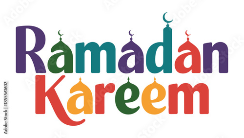 Ramadan Kareem: A vibrant and colorful illustration conveys the spirit of Ramadan Kareem with bold typography. This celebratory design captures the essence of this significant religious event.