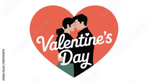 Valentine's Day Couple in Heart Shape: A sweet portrayal of a couple embracing each other, forming a heart, accompanied by a vibrant Valentine's Day message, expressing love, affection and connection.