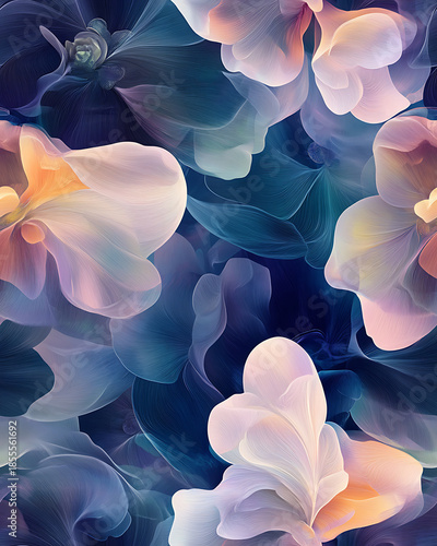 Floral or leaf pattern background suitable for wallpaper, fabric, or decorative design. Soft colors and natural style, ideal for digital and print use.