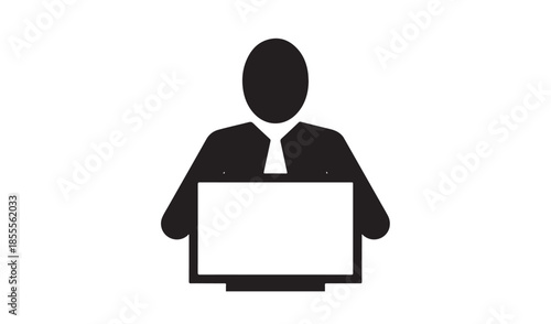 Businessman Sitting at Laptop Computer Silhouette for Corporate Work Office and Digital Technology Concepts