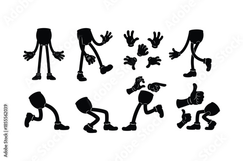 Retro Cartoon Mascot Legs and Hands Vector Set Vintage Rubber Hose Style Character Body Parts for Creative Design