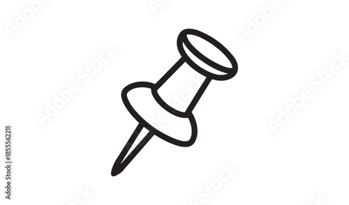 Standard Push Pin Thumbtack Line Art Icon for Office Stationary Notice Board and Location Marking Concepts