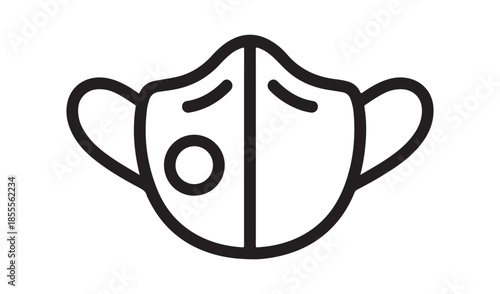 Minimalist outline of a protective face mask with a sad expression, representing health concerns, illness, and emotional impact