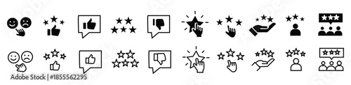 Review icon set. Containing feedback, rating, satisfaction, like icons. Vector illustration.
