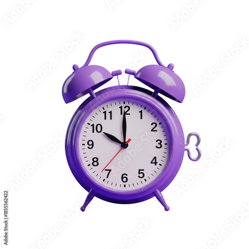 Purple alarm clock isolated on transparent background