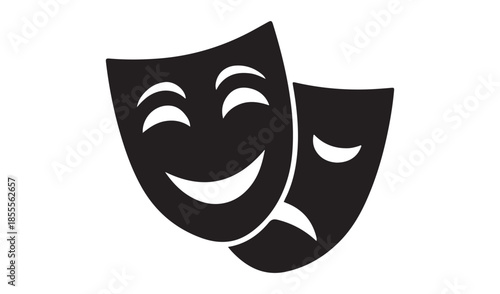 Classic theater masks representing comedy and tragedy, symbolizing drama, performance, emotions, and acting