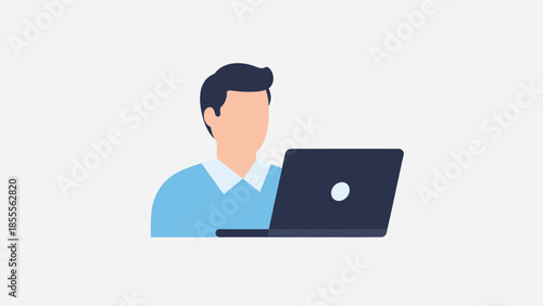 Professional Man Working on Laptop Icon - Remote Work Online Learning Digital User logotype icon ilu.