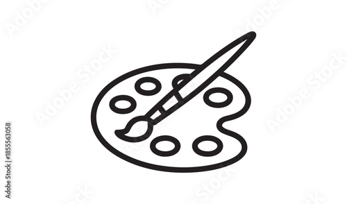 Artist Wood Palette with Paint Wells and Brush Line Art Icon for Painting Studio and Creative Design Work