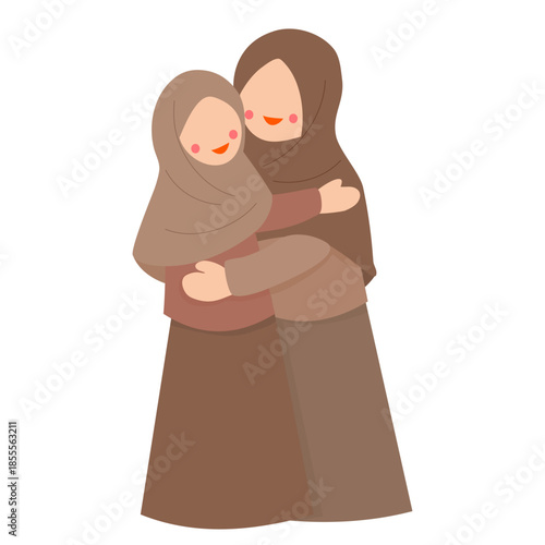mother and daughter hugging illustration