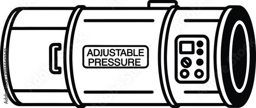 Adjustable pressure hyperbaric oxygen therapy chamber icon for medical healthcare and wellness treatment services line art vector illustration isolated on white background.