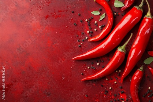 Red chili peppers showing hot and spicy flavor, copy space