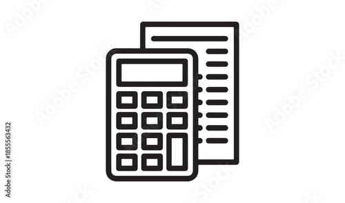 Clean line art icon of a calculator and a document, ideal for financial planning, accounting, or data analysis concepts