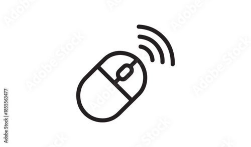 Wireless computer mouse icon emitting signal waves, representing connectivity and technology.