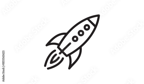 Sleek vector icon of a rocket in flight, symbolizing space travel, progress, and forward momentum.