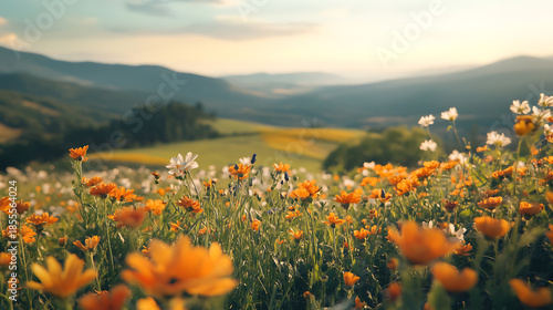 A beautiful floral scene featuring colorful and delicate flowers in a natural setting