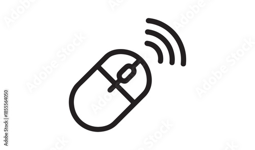 Wireless Computer Mouse with Signal Waves Line Art Icon for Technology Computing and Internet Usage