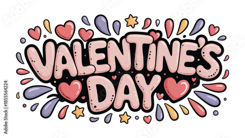 Valentine's Day Icon: A vibrant, hand-drawn design spells out Valentine's Day with hearts and decorative elements, perfectly capturing the spirit of love and celebration.