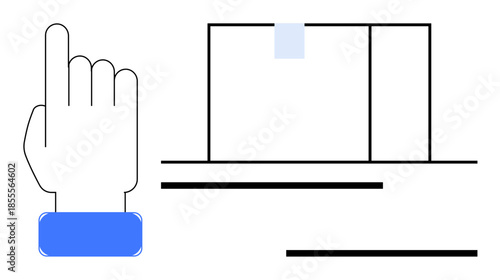 Hand with index finger gesture pointing towards a window-thumbs up shape. Ideal for touchscreen interface, interaction, selection, innovation, decision-making, access, minimalism. Simple flat