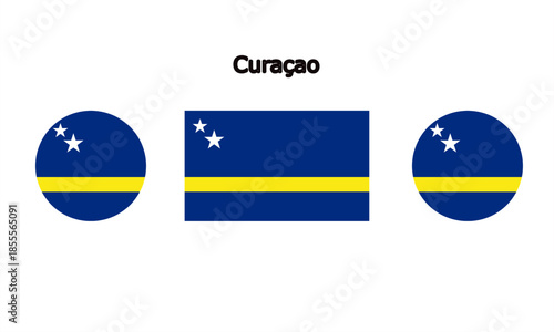 Flag of Curaçao country in high quality (rectangle and circle shape)