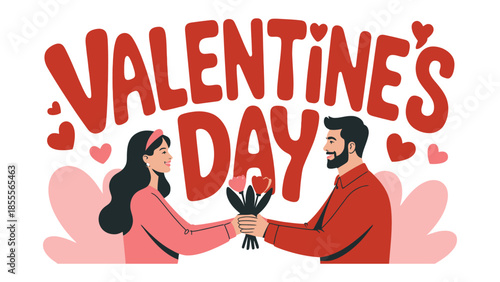 Valentine's Day: A tender scene of connection unfolds as a couple exchanges gifts. Heart-shaped decorations symbolize love and affection.