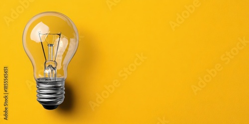 Illuminated Light Bulb on Yellow Backdrop Symbolizing Idea Generation and Innovation Concept