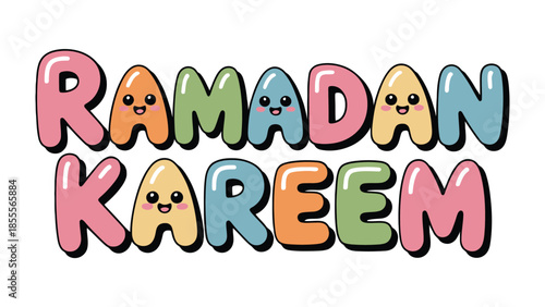 Ramadan Kareem: A vibrant and colorful illustration conveys the message of Ramadan Kareem with playful, smiling letters. The image exudes a sense of joy, celebration, and spiritual reflection