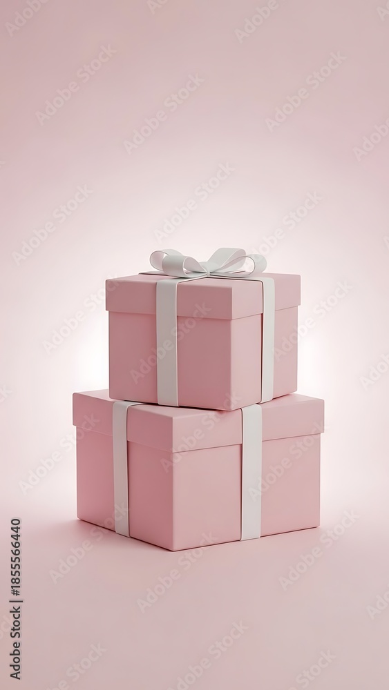 Obraz premium Two pink gift boxes with white ribbons on pink background