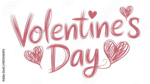 Valentine's Day Calligraphy: A delicate script spells out Valentine's Day adorned with charming heart illustrations, embodying the spirit of affection and love. 