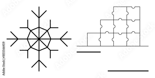 Geometry concept. Geometric snowflake and puzzle block design reflecting symmetry, structure, and precision. Geometry used in education, design, patterns, and creative projects